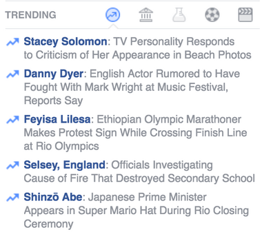 pannello dei trending topics di Facebook