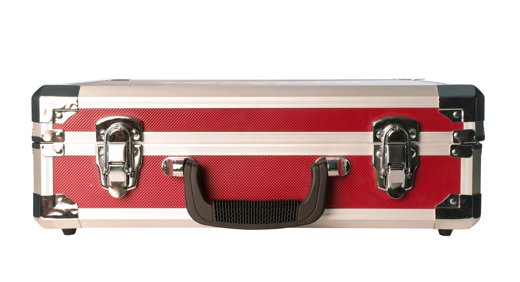 closed red aluminum briefcase