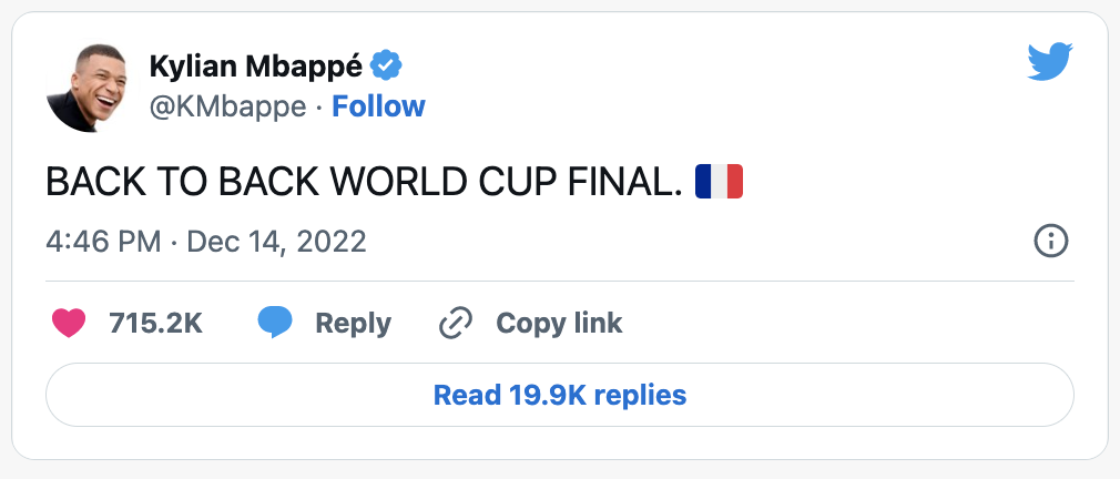 Mbappe tweets about coming back in the finals