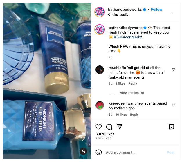 Bath and Body Works Instagram post