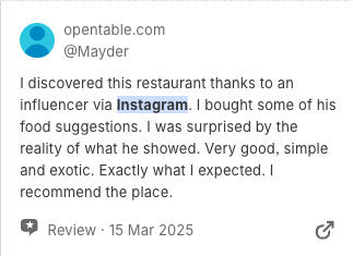 Consumers talks about discovering a restaurant on Instagram