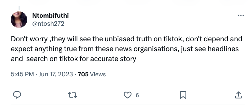 A user on X discusses using TikTok for research