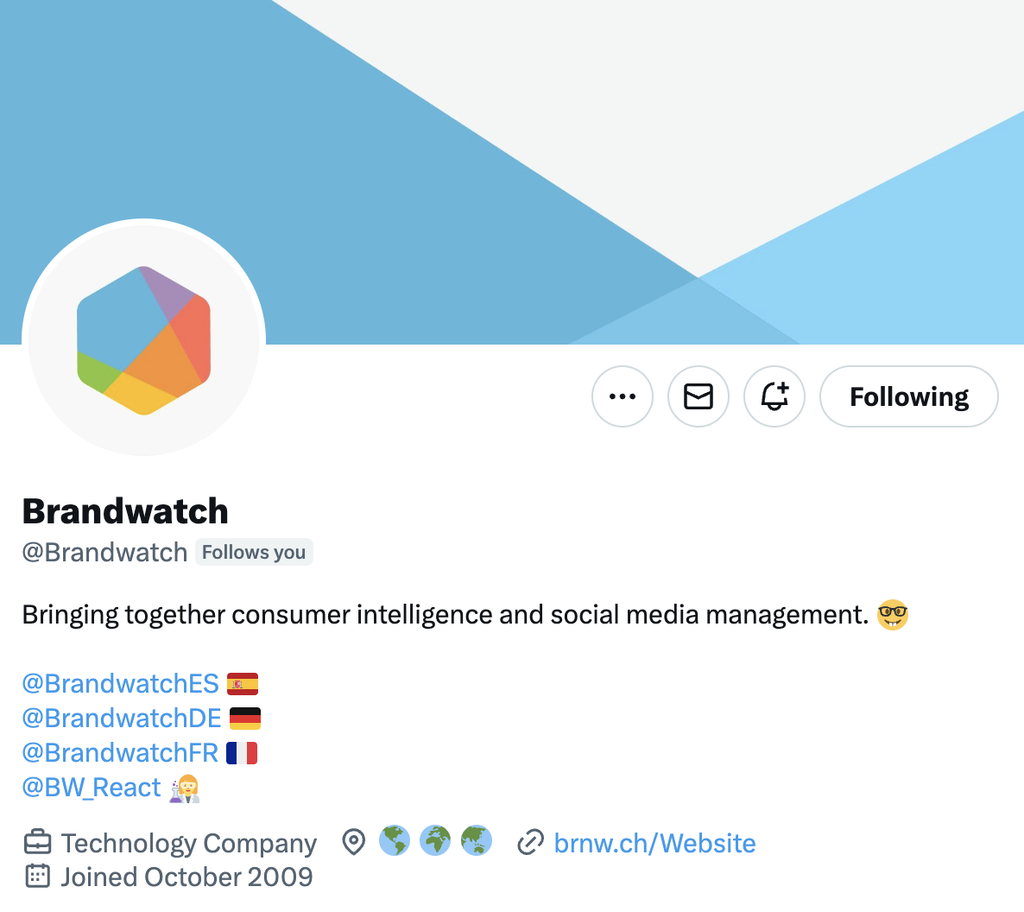 Screenshot shows X profile page of Brandwatch.
