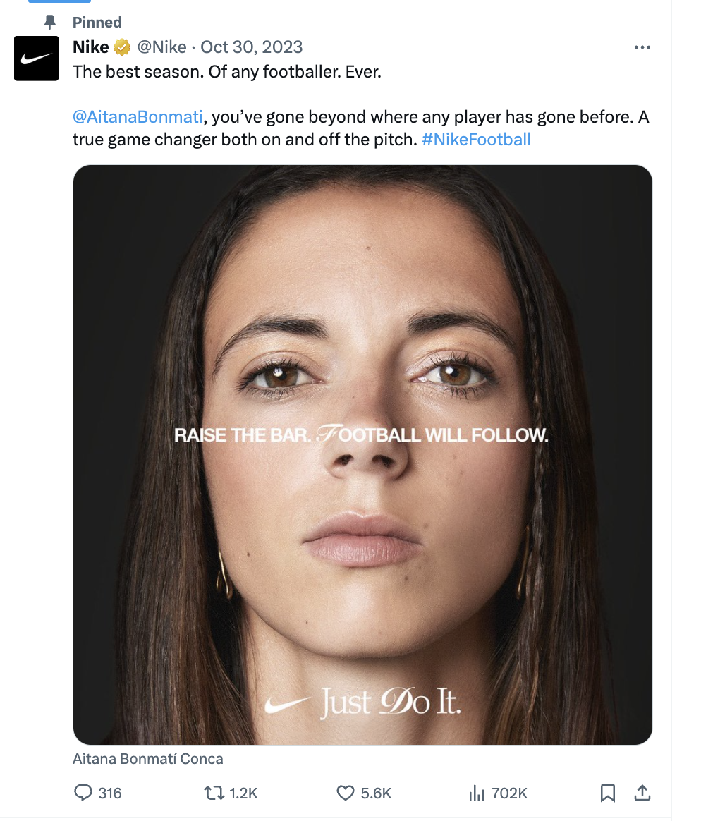Screenshot shows pinned X post by Nike.