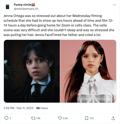 A post on X discussing Wednesday and Jenna Ortega
