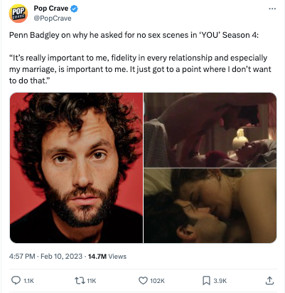 Penn Badgley is quoted about Netflix's You