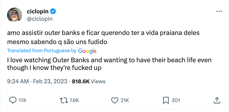 X post commenting on Outer Banks