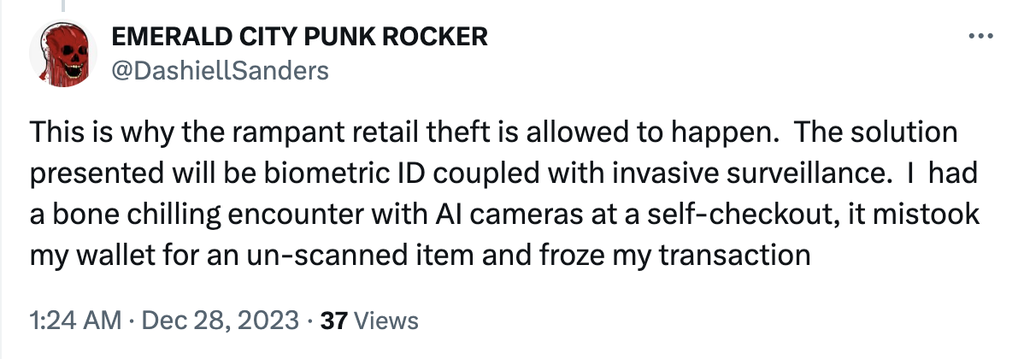 X post on retail theft and AI surveillance
