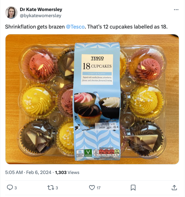 A consumer example of shrinkflation at a supermarket