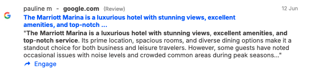 Consumer review of his luxury experience at a hotel on Google
