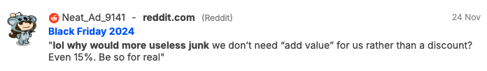 A Redditor shares their discontent with the Black Friday sale