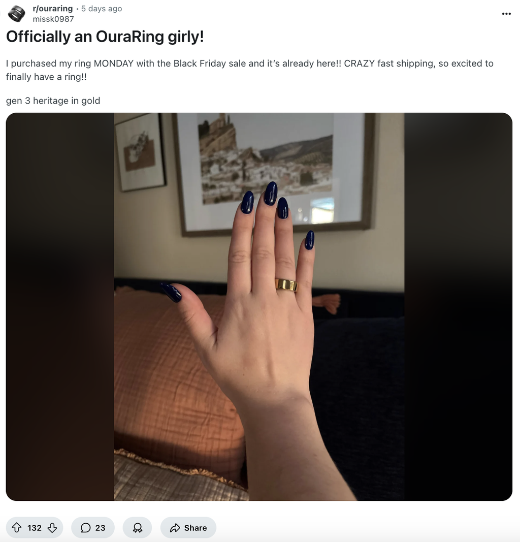 A Redditor comments on getting exceptionally fast shipping of the Oura ring