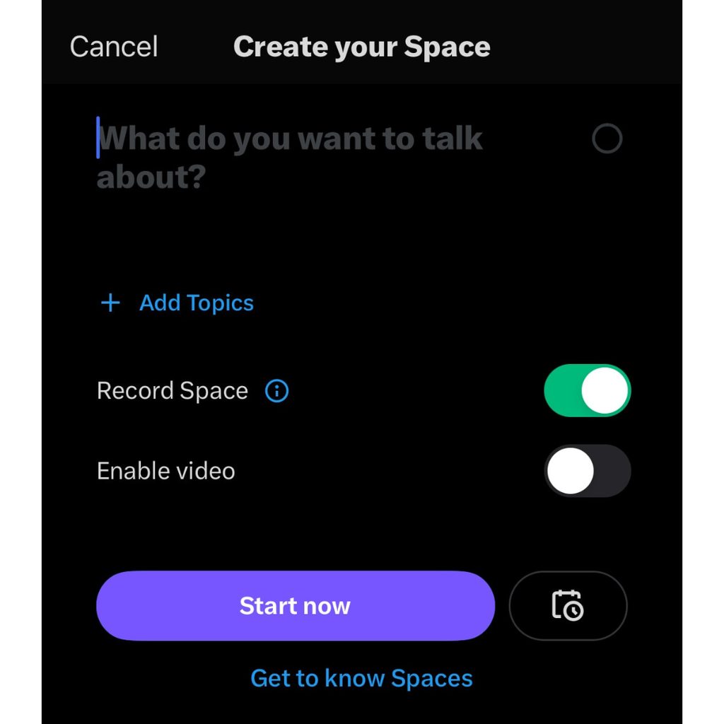 Screenshot showing how to create an X Space