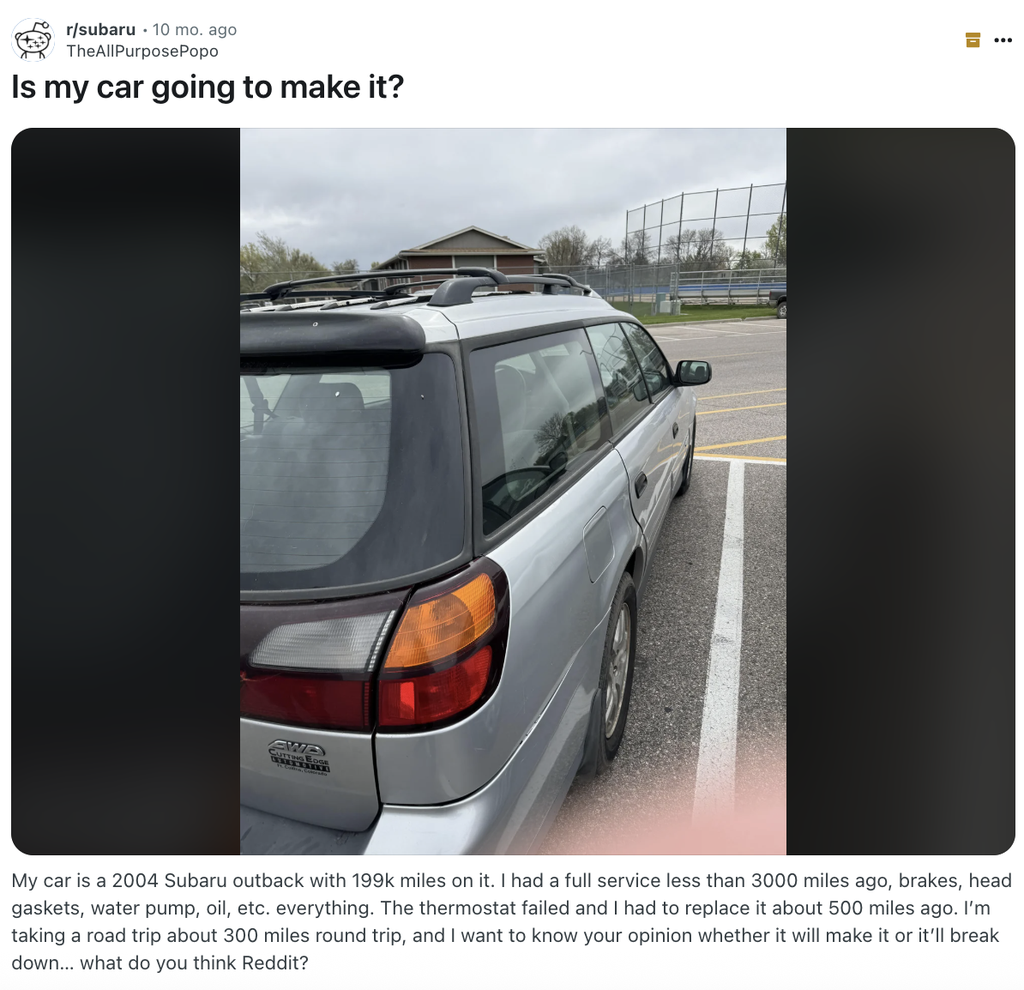 Gen Y comment discuss road trips in a Reddit thread