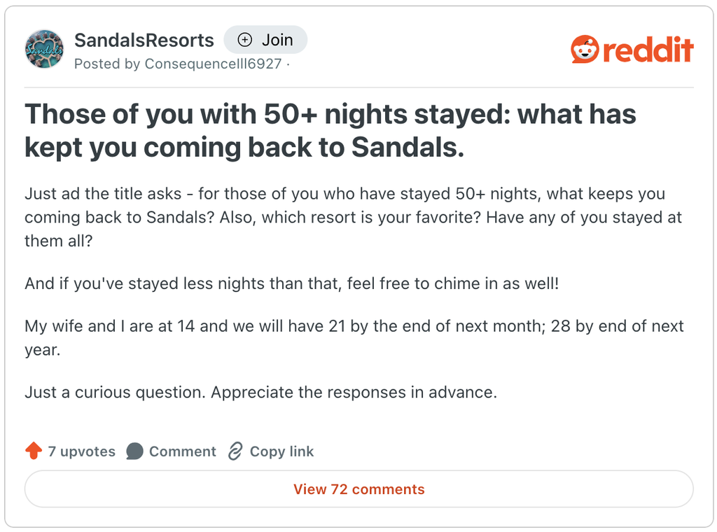 Sandals Reddit comment