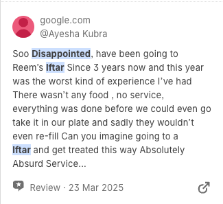Bad Ramadan dining experience