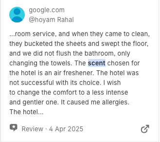 Consumer negatively reacts to the hotel's lobby scent