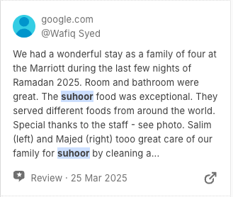 Positive hotel experience on Iftar