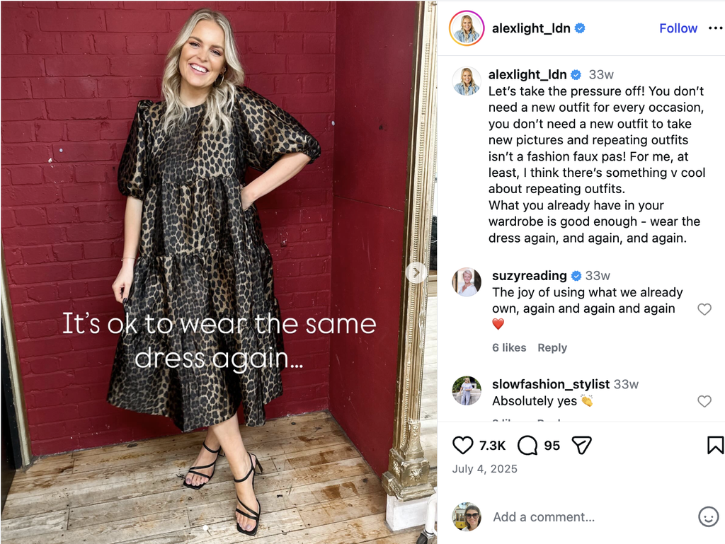 Instagram influencer speaks against buying new outfits for every occasion