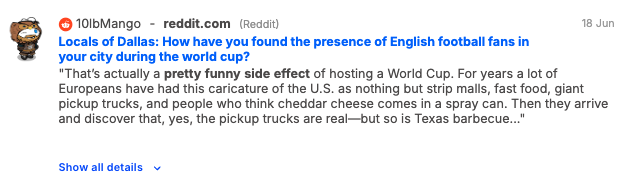 Redditor comments on foreign football fans