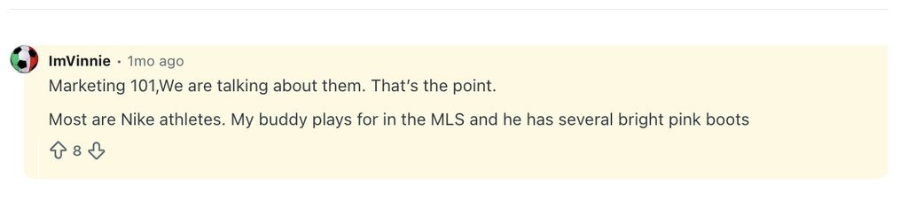 Redditor comments on pink football cleats